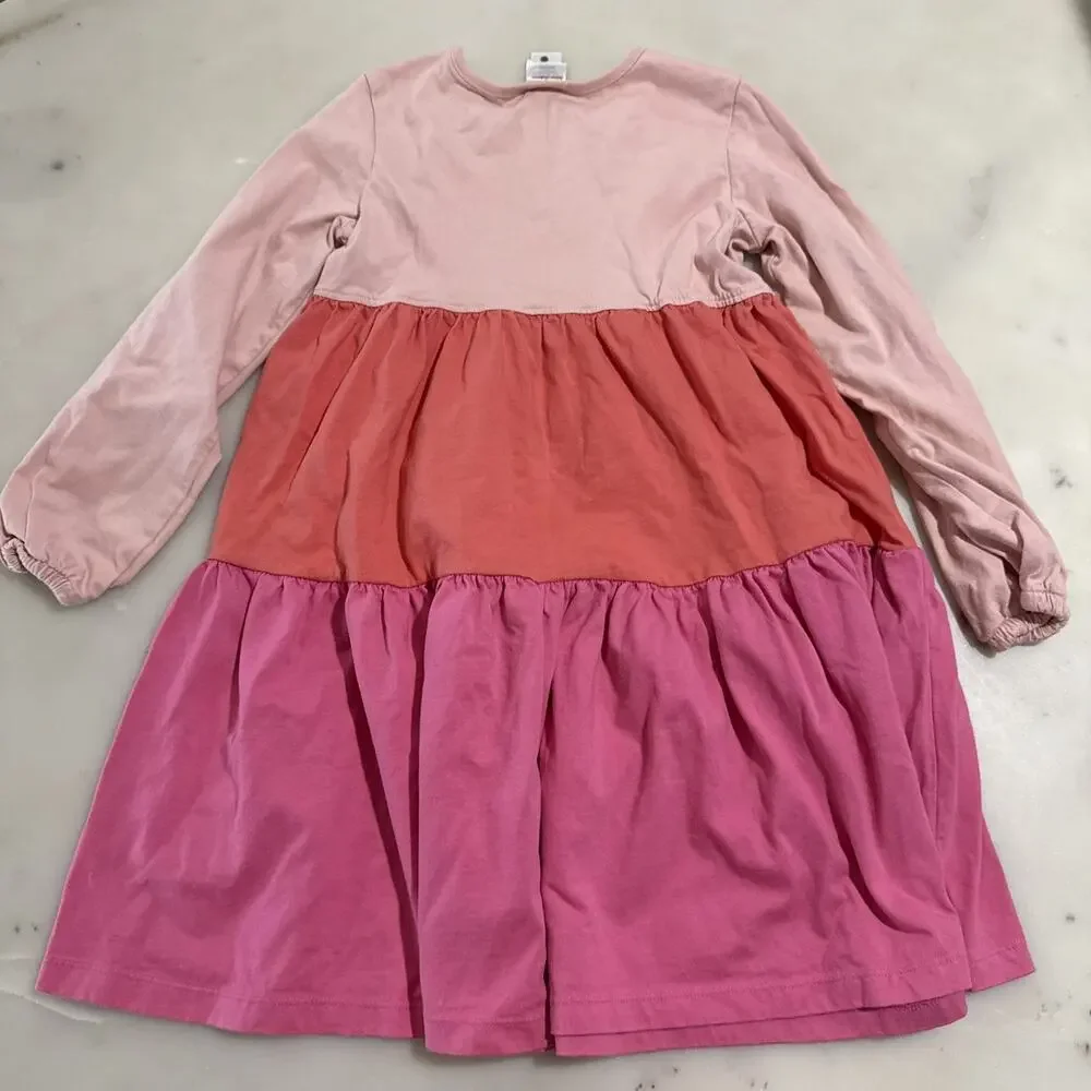 Hanna Andersson Girl's 8 Long Sleeve Twirl Power Dress 100% Cotton Tiered Pink